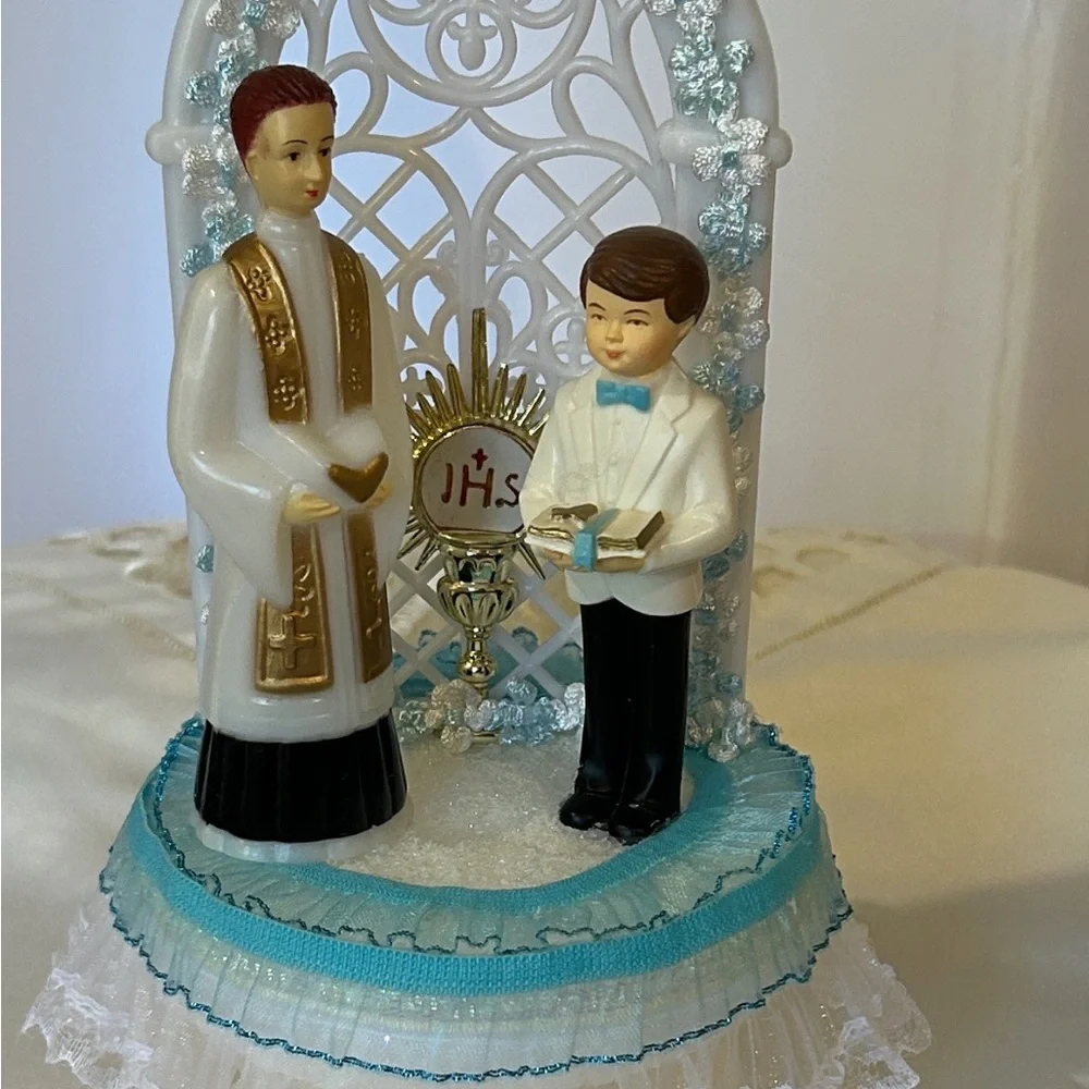 Blue and White Religious Cake Topper